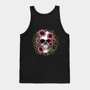 floral skull, cool skull, pink sunflowers skull mask face Tank Top